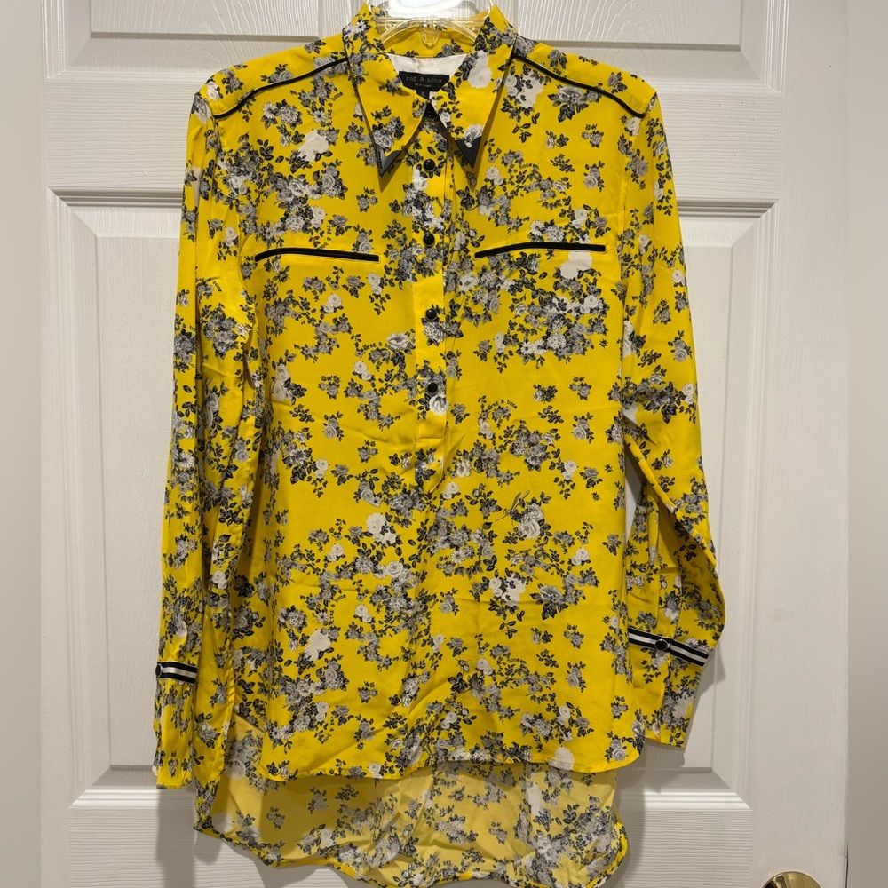 Rag & Bone Silk, Yellow Floral Shirt